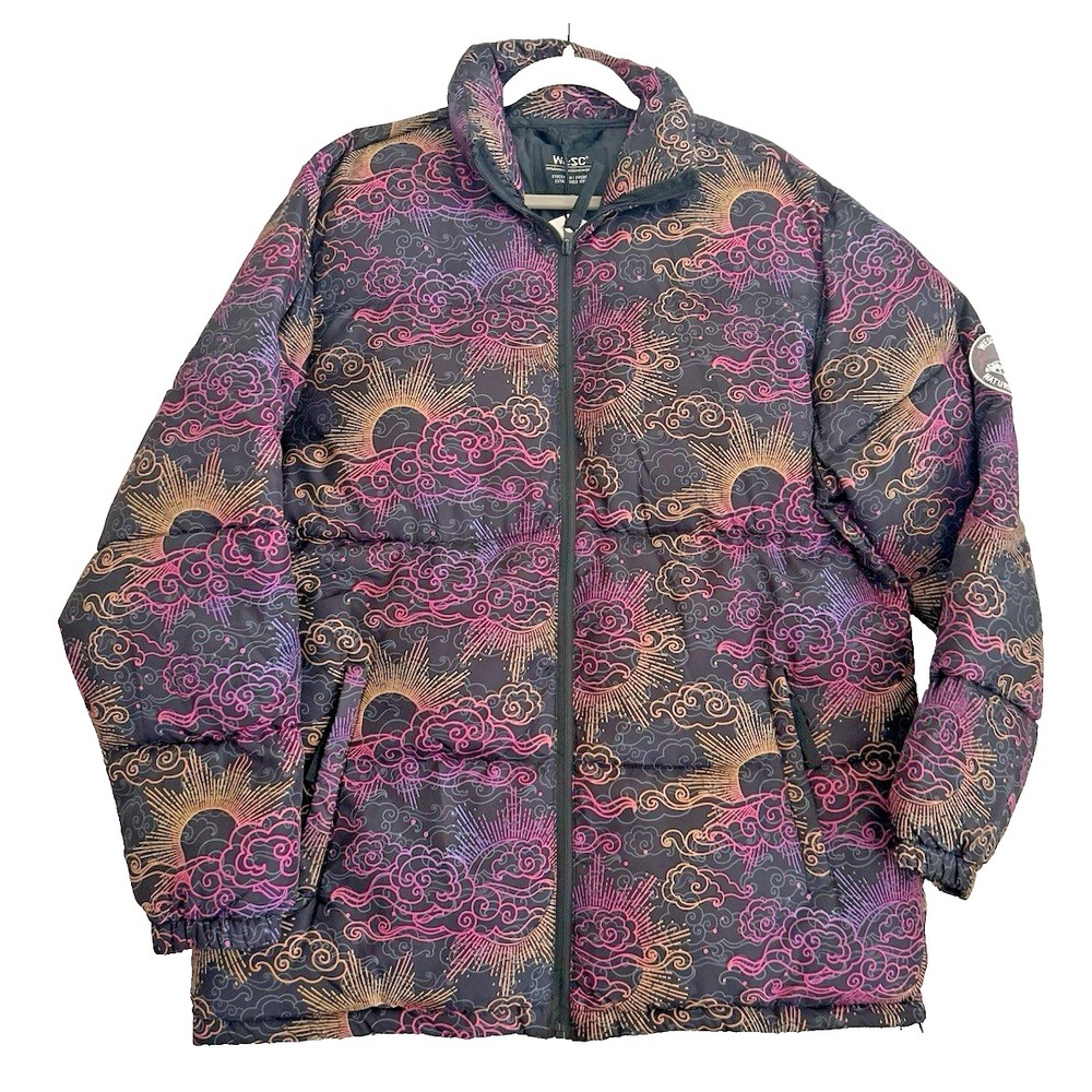 WESC Unisex Puffer Jacket LARGE Cloudy Moon Motif NWT VEGAN Streetwear Urban